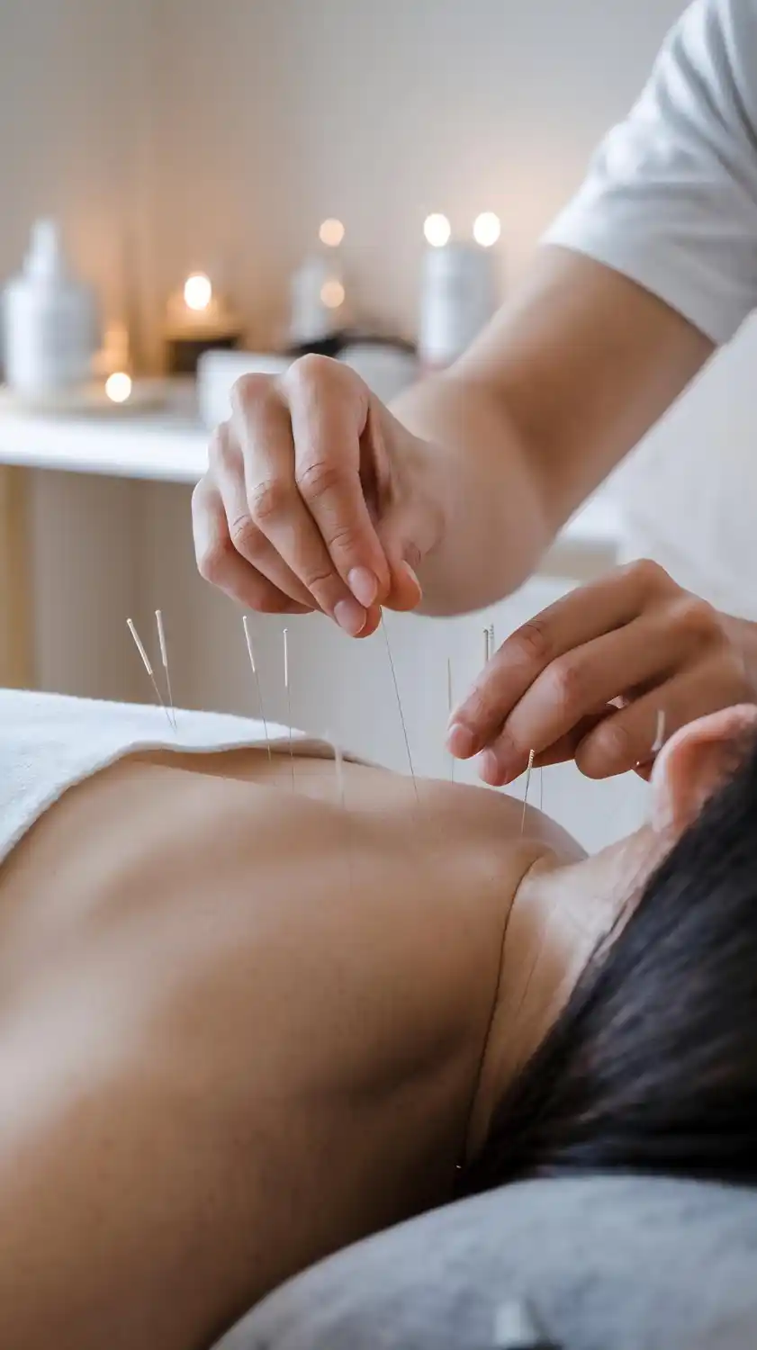 Fine acupuncture needles used during therapy