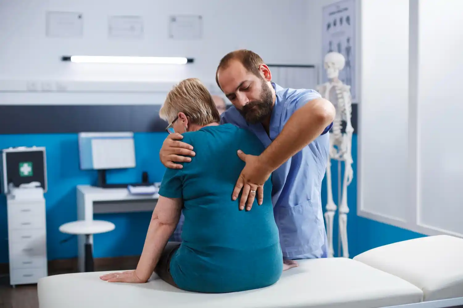Shoulder rehabilitation exercise with physiotherapist